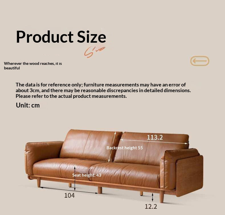 Cherry Wood Contemporary Casual Sofa Genuine Leather, Fabric