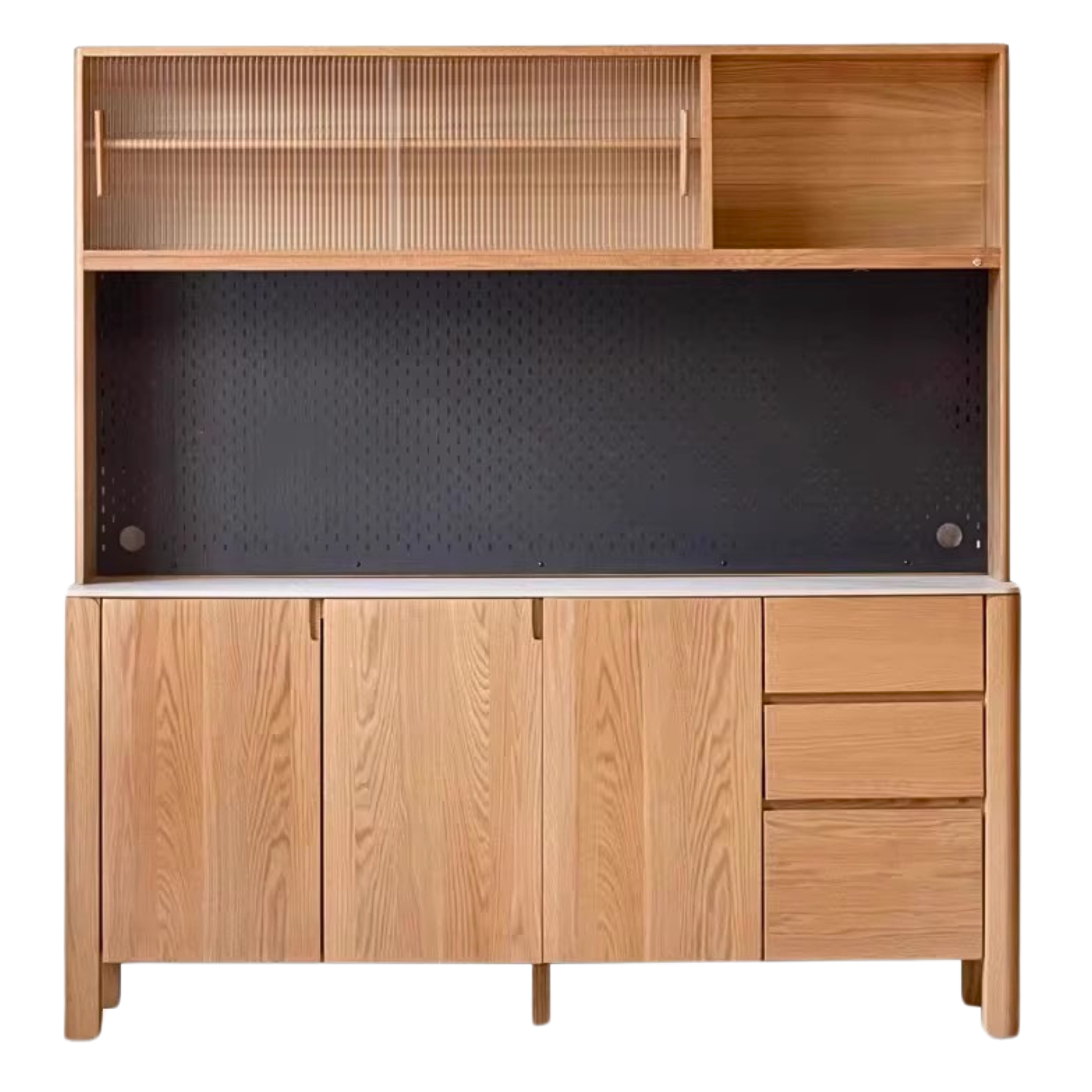 Oak Solid Wood Perforated Rock Board Dining Sideboard