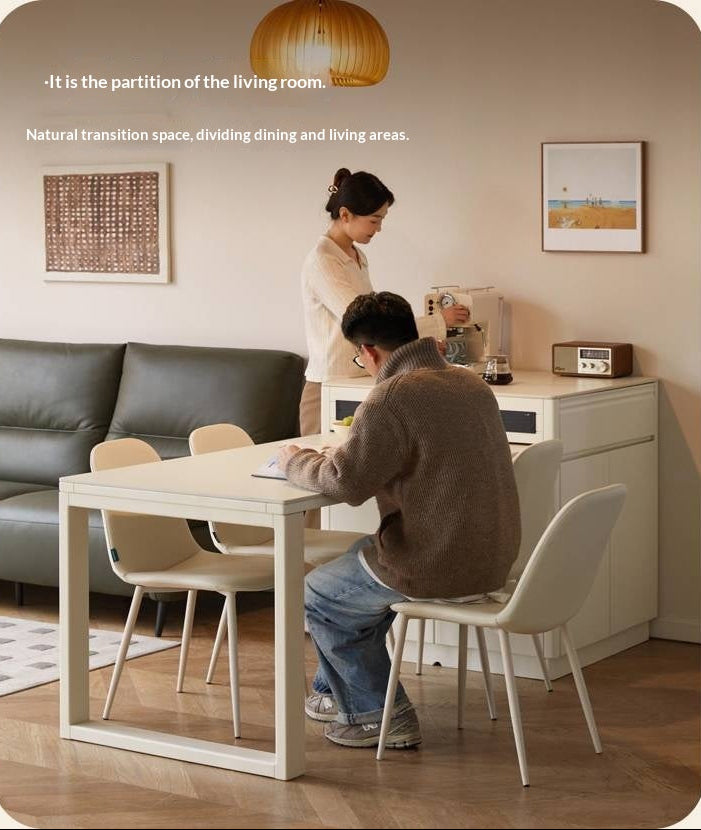 Solid Rubberwood Cream-Style Extendable White Slab Island