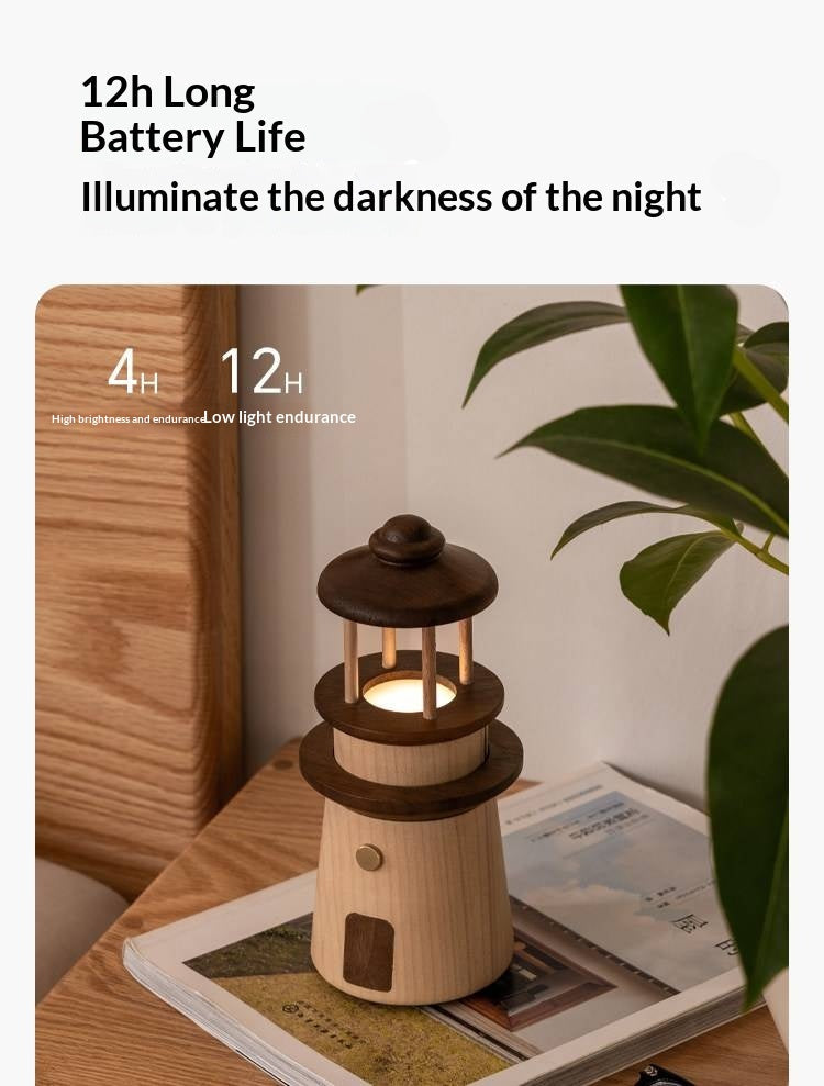Black Walnut, Maple Solid WoodLighthouse Night Light for Bedroom and Bedside