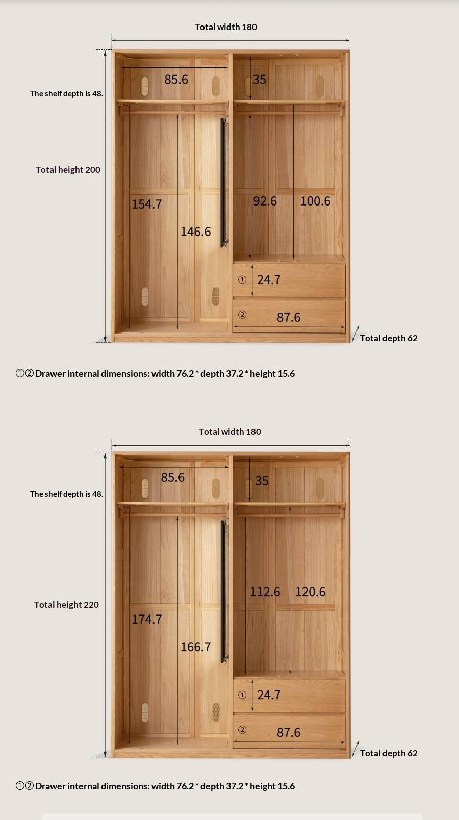 Oak Solid Wood Modern Storage Wardrobe with Casual Style