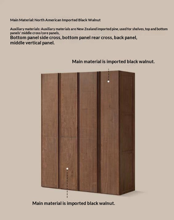 Black Walnut Solid Wood Wardrobe with Italian Light Luxury Style and Double Doors