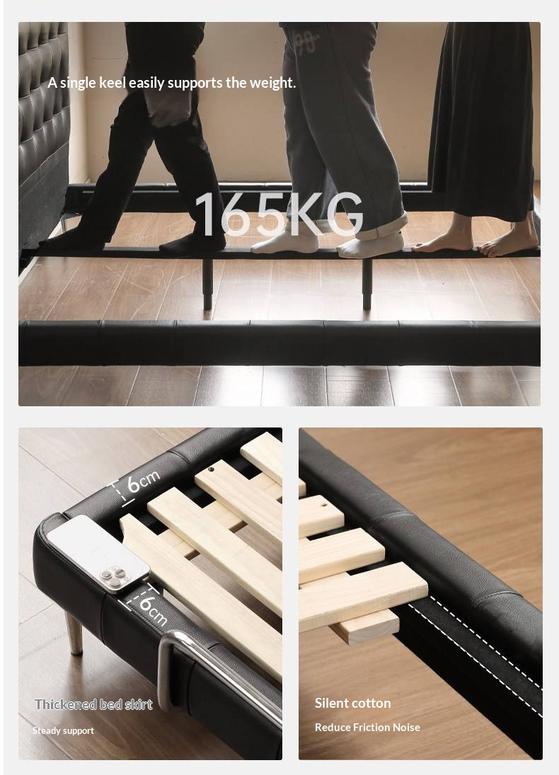 Genuine Leather Bed — Italian Light Luxury, Bauhaus Edge Design, Black Finish