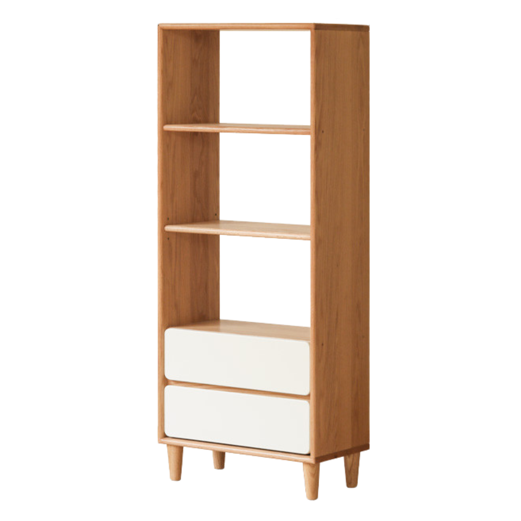 Oak, Solid Rubberwood Modern Storage Bookcase