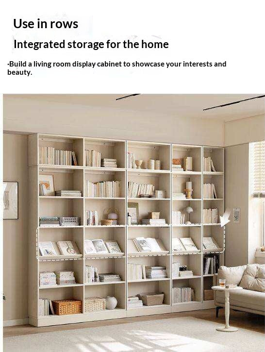 Oak Solid Wood Bookshelf Storage Rack Cream Style Full Wall Cabinet
