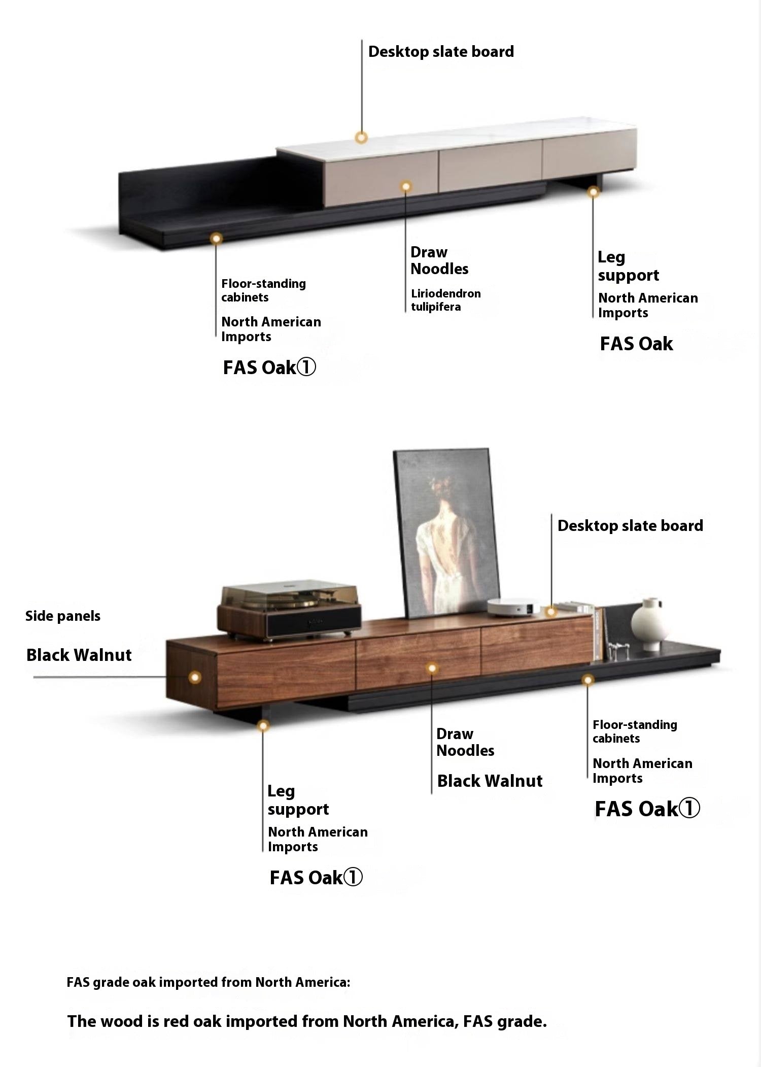 Oak, Tulip Tree, Poplar, Black Walnut Solid Wood TV Stand
