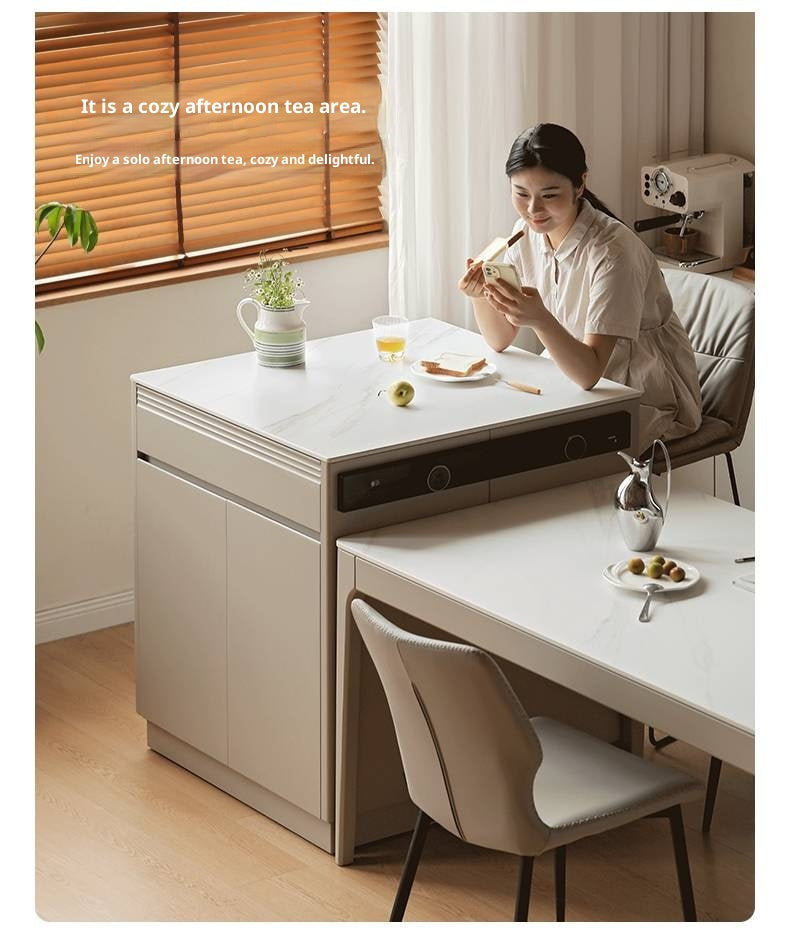 Tulipwood Solid Wood Light Luxury Rock Plate Island Dining Table, Dining Buffet