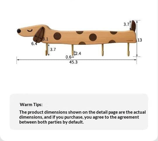 Beech, Black Walnut Solid Wood Puppy-Shaped Wall Hook with Cute Cartoon Design