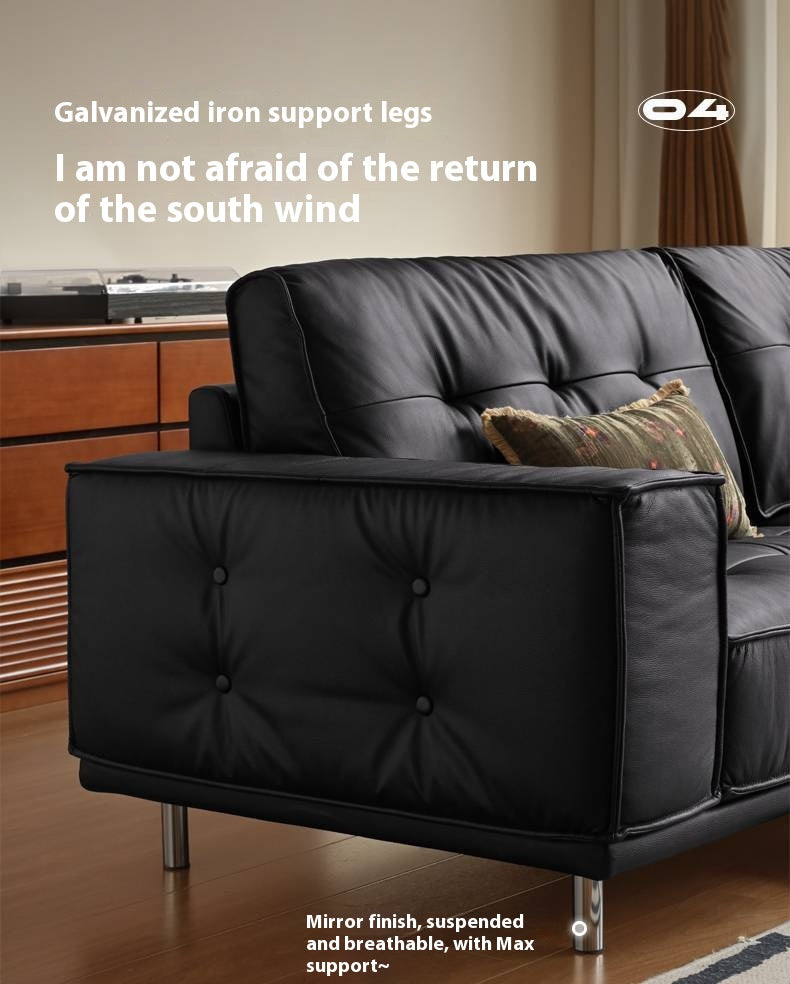 Genuine Leather Medieval Style Black tofu block Sofa