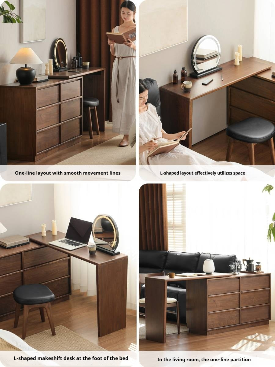 Black Walnut, Sandalwood Solid Wood Light Luxury Vanity Table.