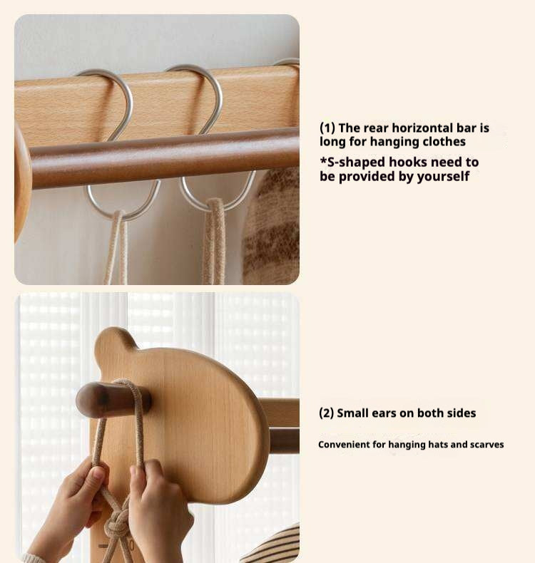 Beech, Solid Rubberwood Children's Coat Rack.