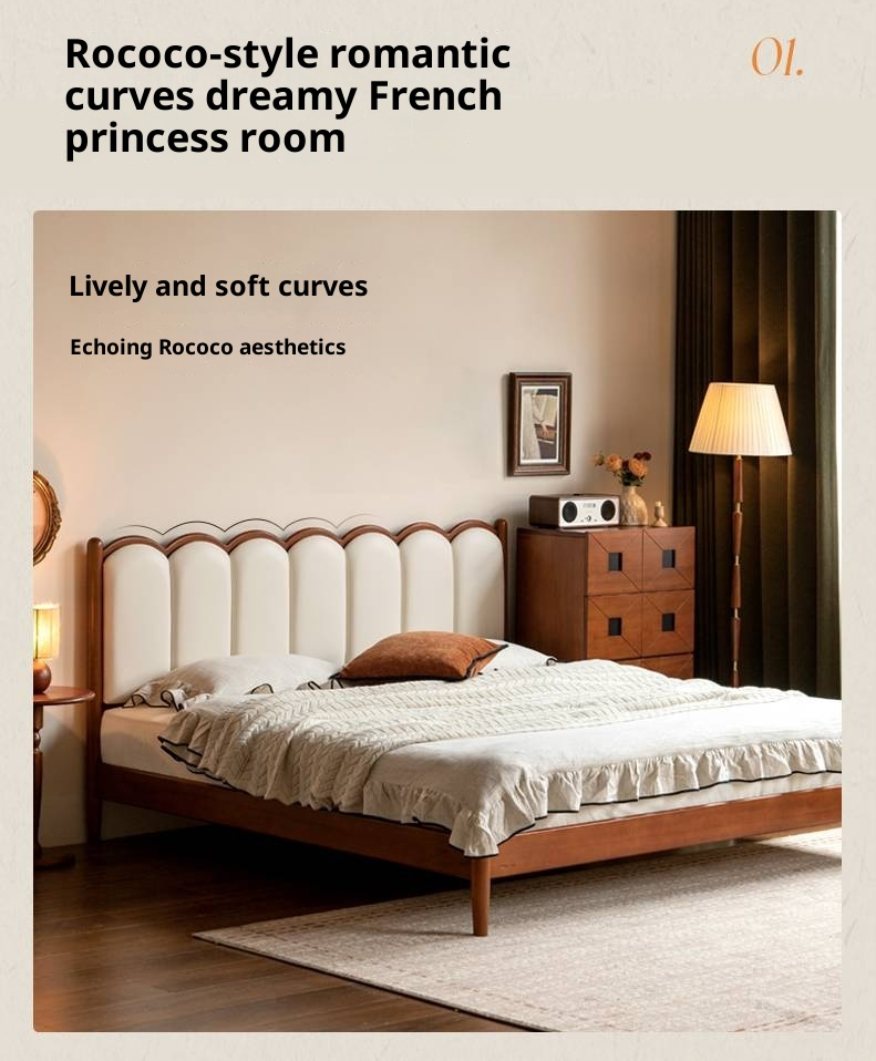 Poplar Solid Wood Bed, French Retro Style Piano Key Bed