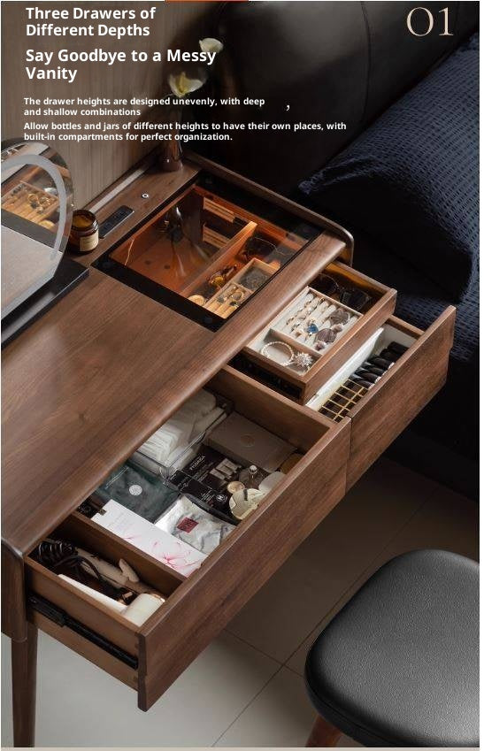 Black Walnut Solid Wood Italian Light Luxury Dressing Table