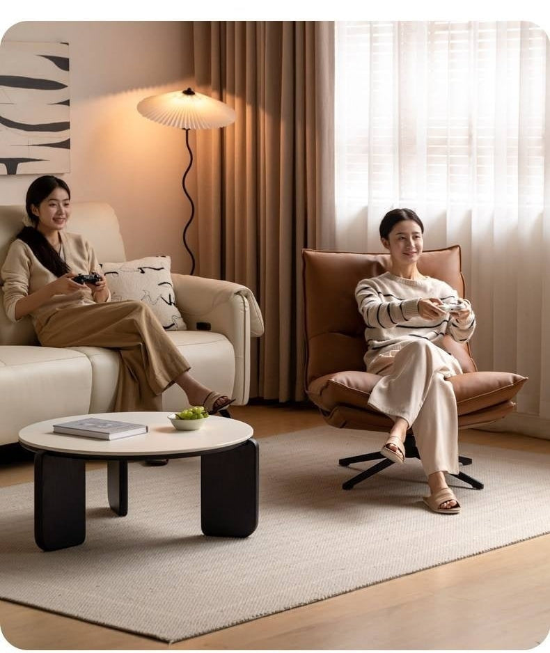 Italian Modern Swivel Lounge Chair with Upholstered Cushion eco leather