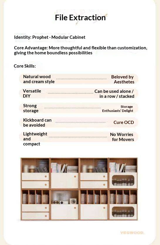 Oak, Beech Solid Wood Cream Style Module Combination Bookcase