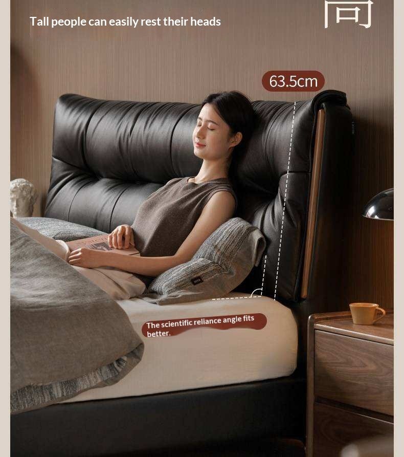 Genuine Leather Platform Bed with Wingback Tufted Headboard
