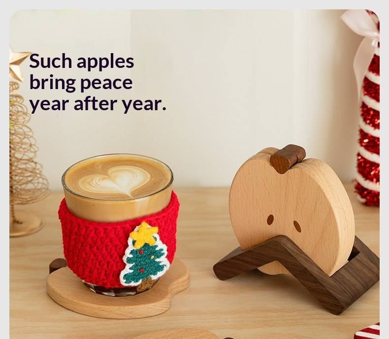Black Walnut, Beech Solid Wood Creative Apple Shaped Coaster