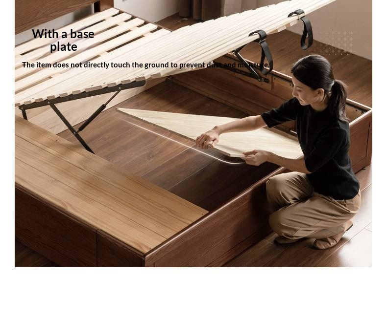 Oak, Rubberwood Solid Wood, Multifunctional Storage Box Bed