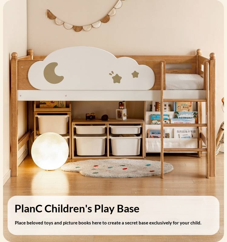 Rubberwood Solid Wood Children's Bed Modern Loft Bed