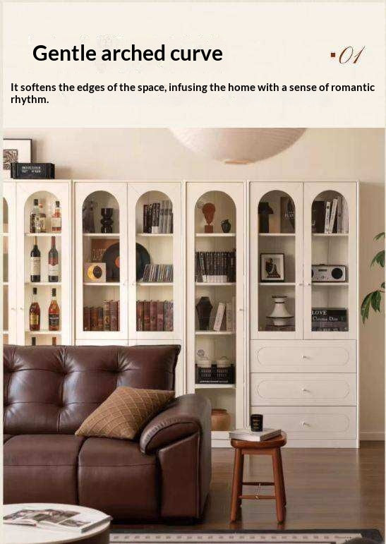 Solid RubberWood Bookcase White With Glass Door French Cream Style