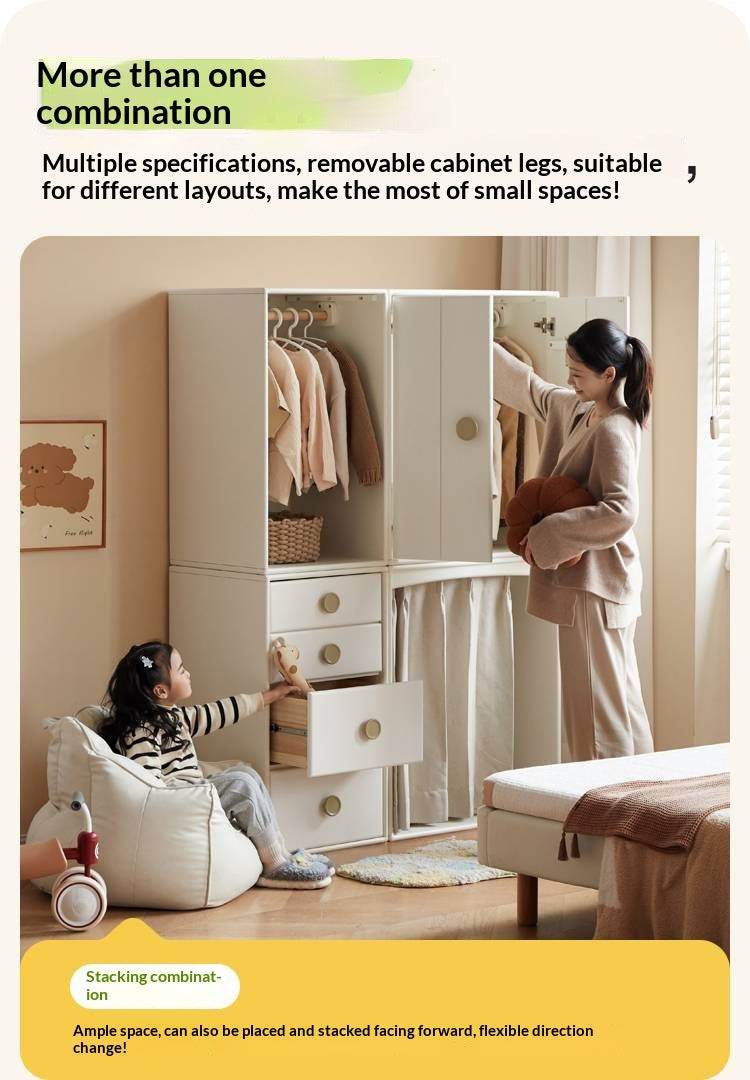 Solid Rubberwood Children's Wardrobe Combination