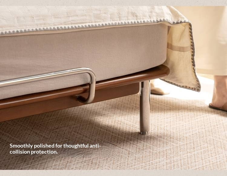 Genuine Leather Bauhaus Style Double Bed with Top Grain Cowhide Soft Backrest