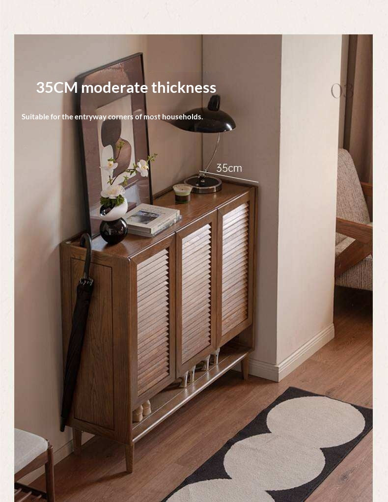 Oak Solid Wood, Rubberwood Solid Shoe Cabinet Entryway Storage Organizer Large Capacity