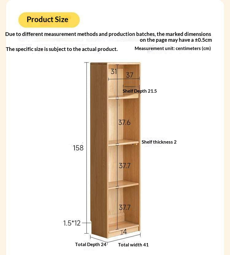 Solid RubberWood, Beech Solid Wood Kids Corner Bookcase, Narrow Floor-to-Wall Storage