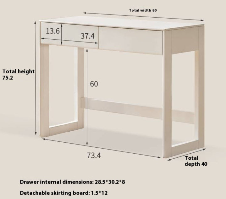 Solid Rubberwood White Cream Wind Vanity Table.