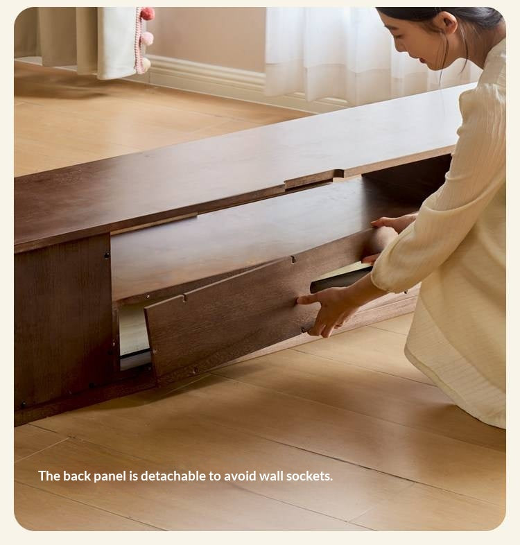 Solid RubberWood Fluted TV Media Console with Drawers and Open Shelf