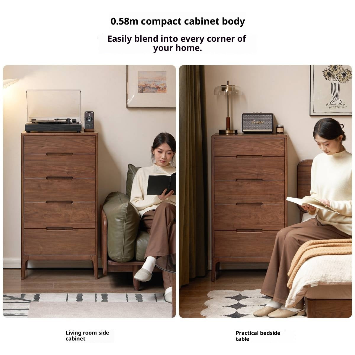 Black Walnut Solid Wood Modern Nordic Style Side Cabinet