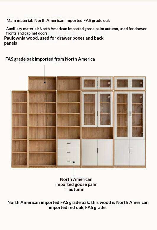 Oak Solid Wood Bookcase Storage Style Floor High