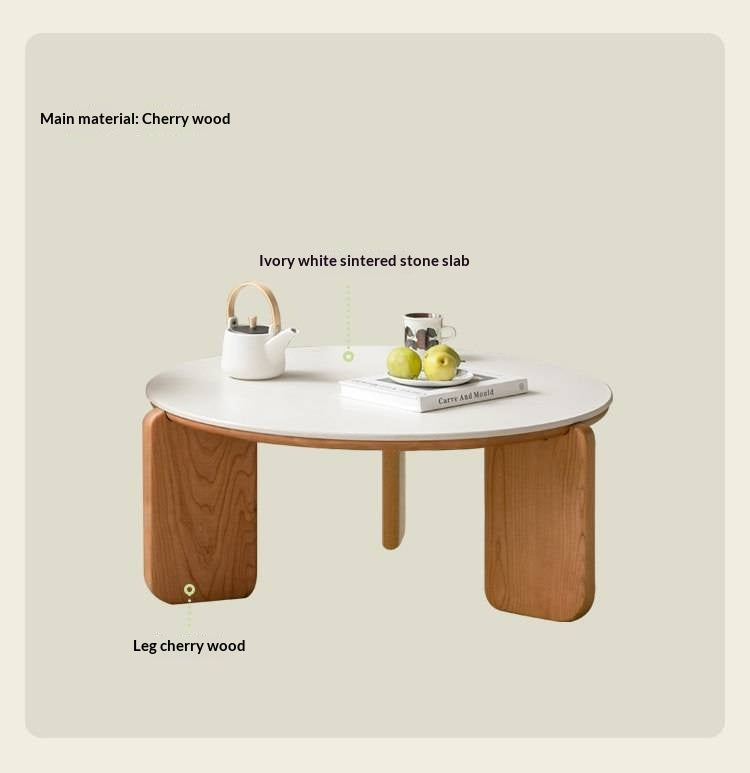 Cherry Solid Wood Round Coffee Table, Side Table