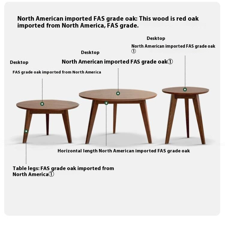 Oak, Solid Rubberwood Round Coffee Table Combination