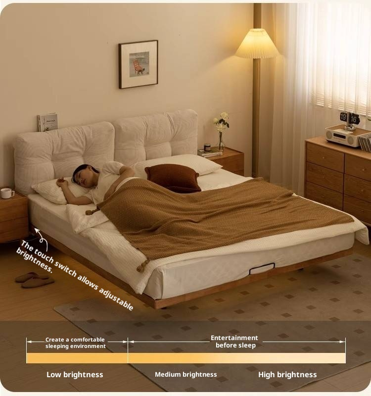 Rubberwood Solid Wood Floating Soft Upholstery Bed