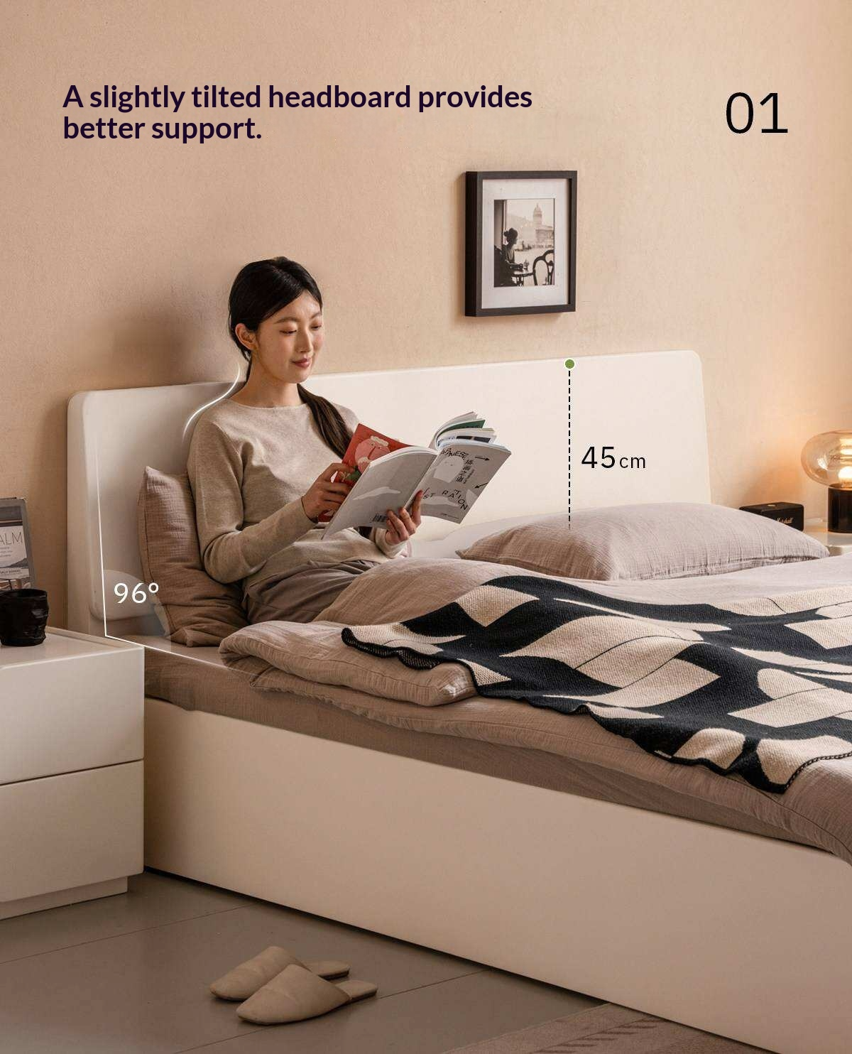Rubberwood Solid Wood White Cream Gas Lift Storage Bed