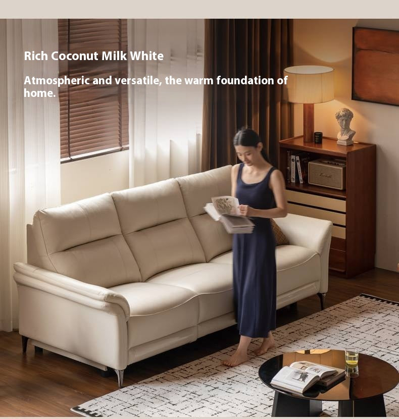 Pine Solid Wood Leather Sofa Cream Style Functional Electric