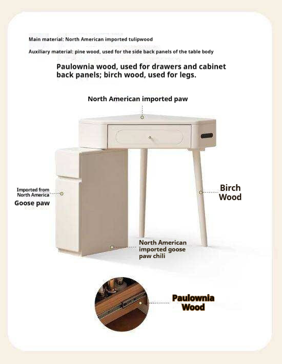 Tulipwood Solid Wood Corner White Vanity Table.
