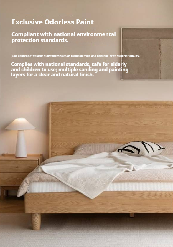 Ash Solid Wood High Backrest Large Bed