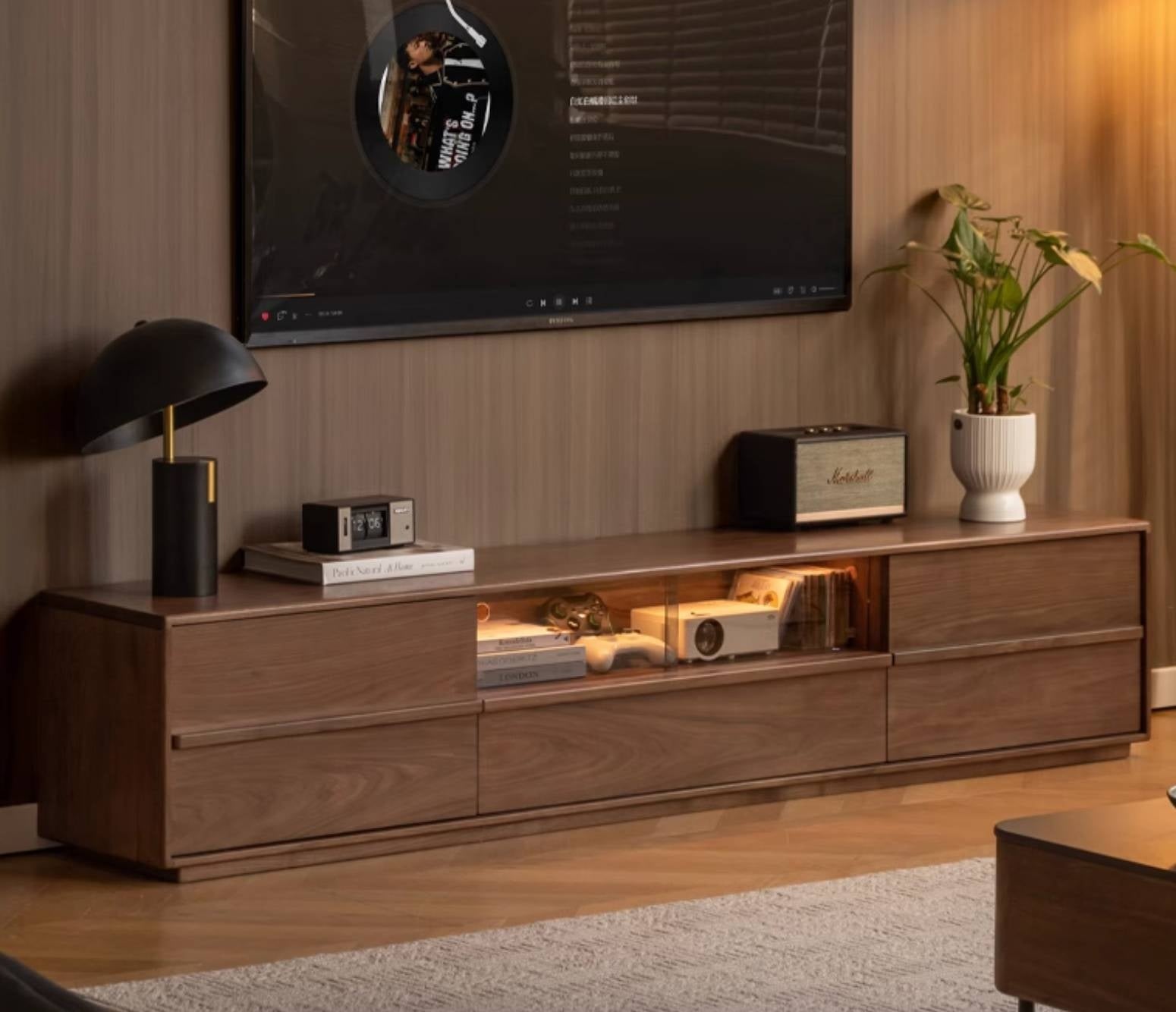 Black Walnut Solid Wood TV Stand.