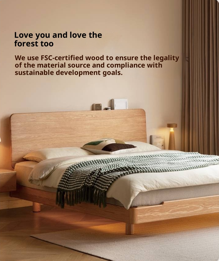 Oak, Ash Solid Wood Luminous Suspended Bed, Nordic Style