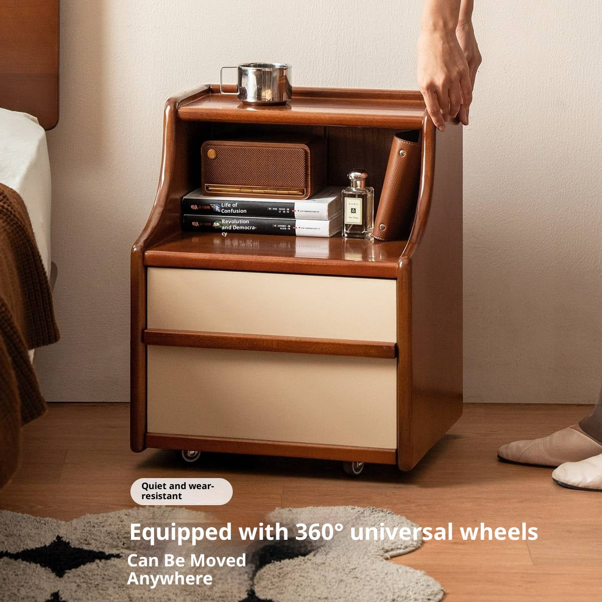 Poplar Solid Wood Movable Bauhaus Style Nightstand