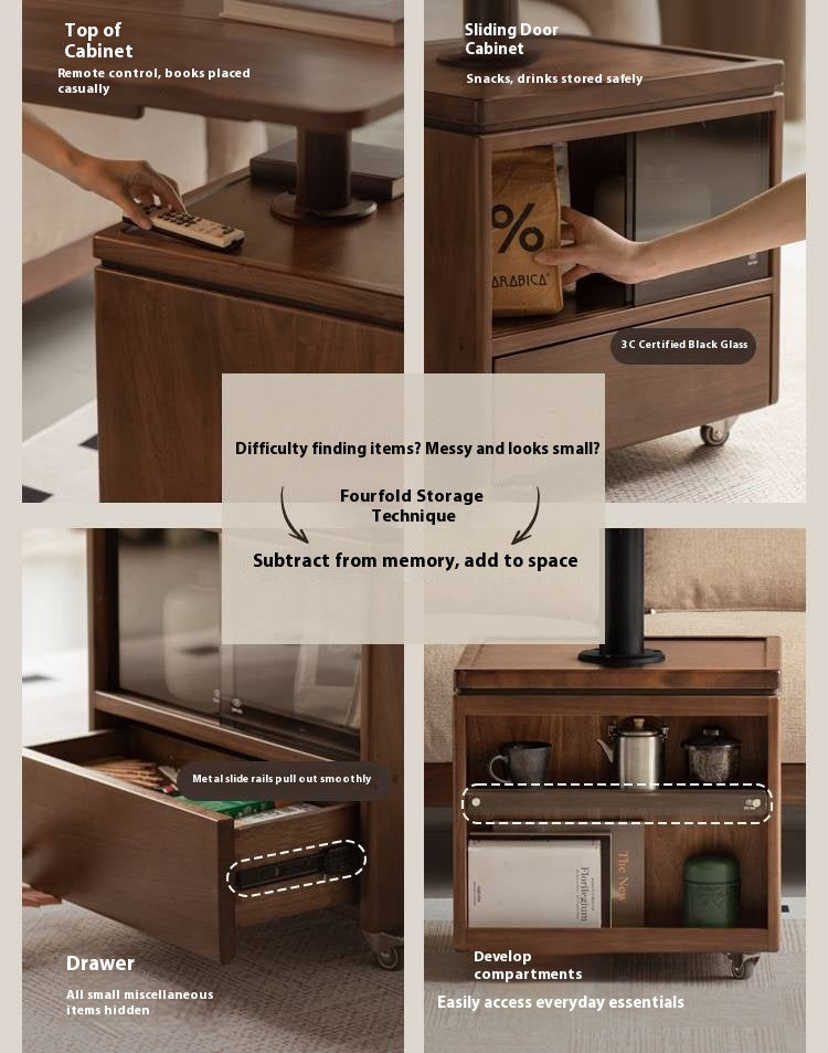 Black Walnut Solid Wood Mobile Folding Coffee Table