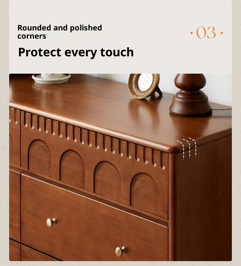 Poplar Solid Wood Medieval Style French Retro Six-Drawer Chest