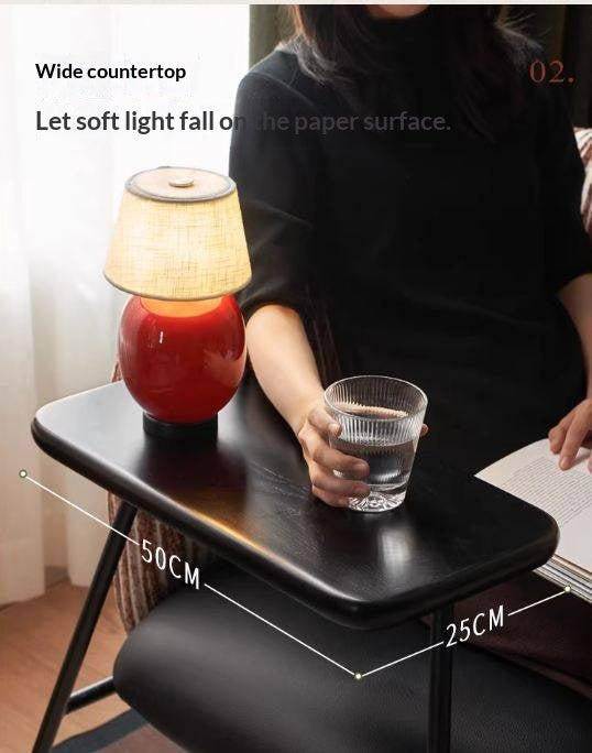 Modern Lounge Chair with Integrated Side Table, Upholstered Wraparound Accent Chair with Metal Frame