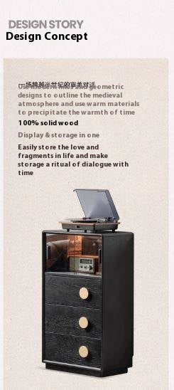 Ash Solid Wood Black Floor Standing Side Cabinet.