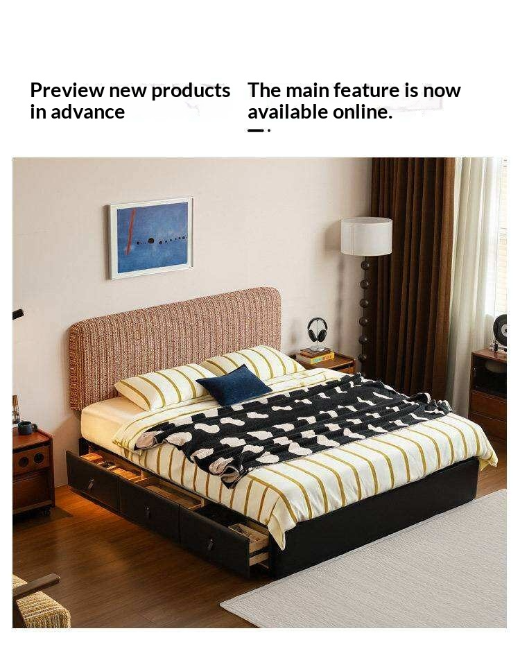 Terracotta Corduroy Storage Bed with Adjustable Headboard and Black Faux Leather Base