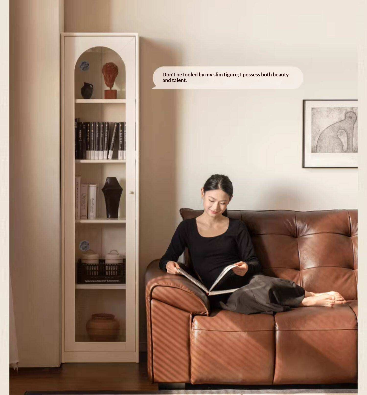 Solid RubberWood Bookcase White With Glass Door French Cream Style