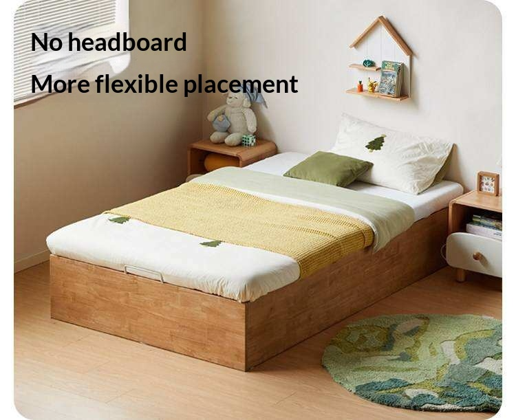 Oak Solid Wood Kids Storage Bed with End-Lift Opening