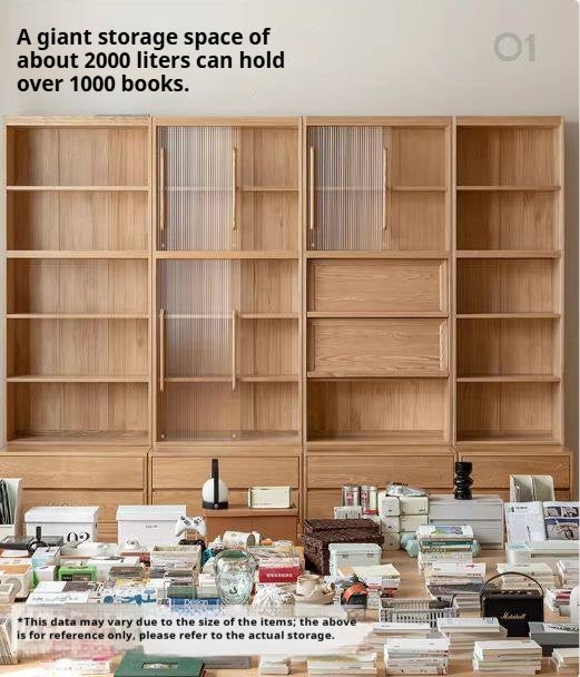 Ash Solid Wood Wall-Mounted Bookcase with Integrated Study Shelf